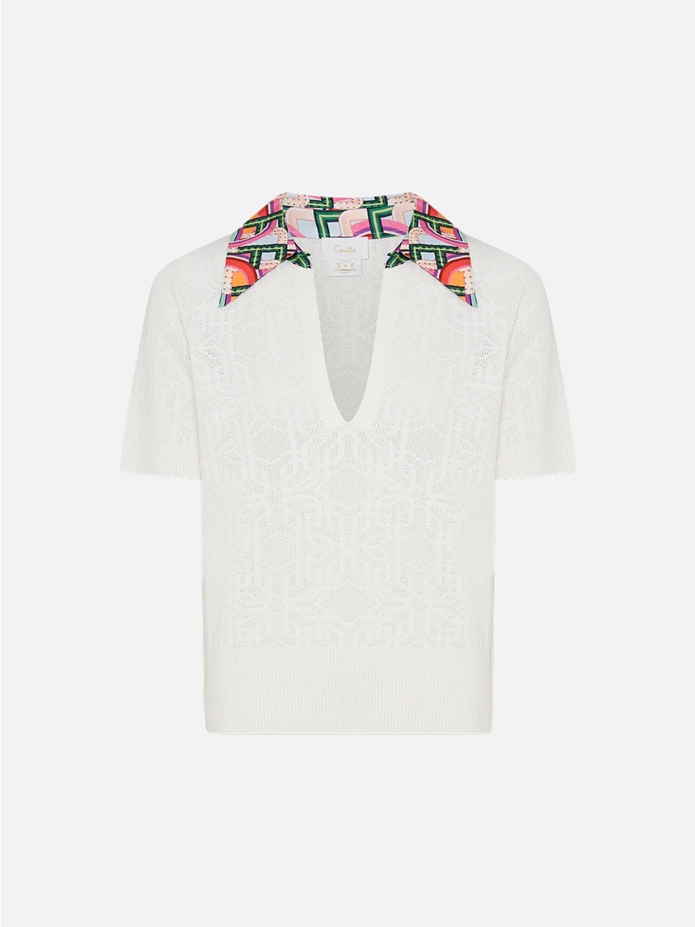 CAMILLA Spliced Italian Welcome Spliced Knit Polo Crystal Embellished Knit Polo